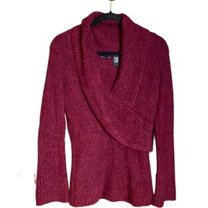 Moda International burgundy Long Sleeved faux wrap Sweater wool blend ~ size M